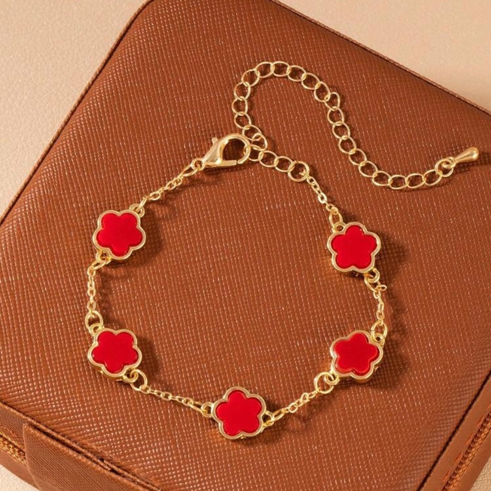 Gold and Red Flower Bracelet